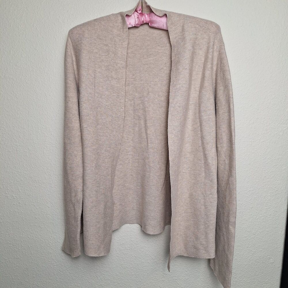 Eileen Fisher Sand 100% Organic Cotton S-M Open Front Clean Granola Cardigan